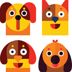 cute dog icon set 6 vector on white background 