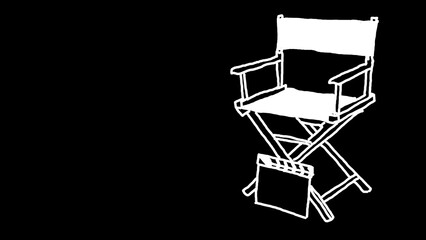 Clapper board with director chair on black backround.raphic and Illustration.