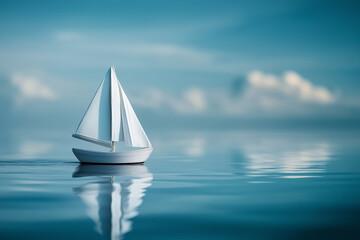 Obraz premium Paper Boat Floating on Calm Blue Sea