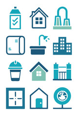 Blue and Teal Icon Set for Property Management