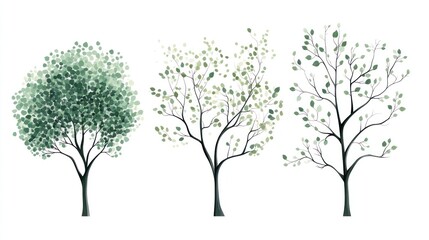 Obraz premium Three stylized trees, seasonal growth, white background, design element