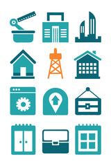 Hand Drawn Icon Set in Teal and Orange