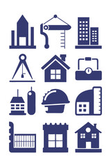 Obraz premium Blue Construction And Real Estate Icon Set Collage