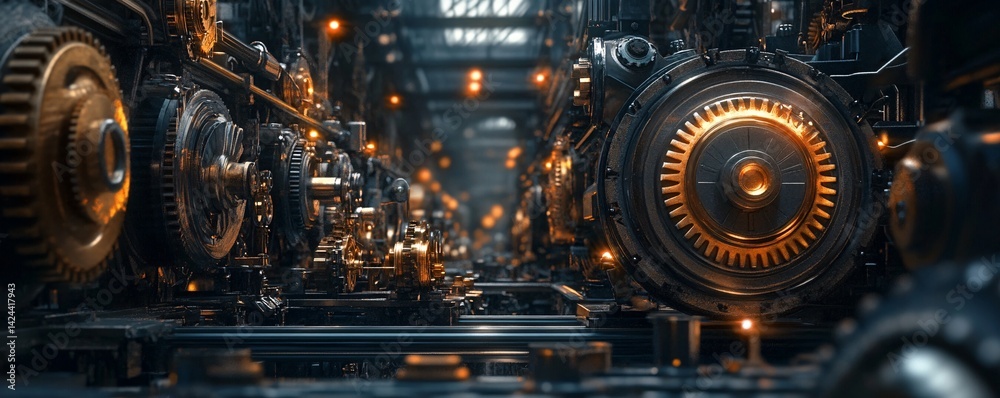 Aufkleber complex industrial machine operating with rotating gears