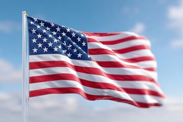 Fototapeta premium American flag waving gently in the breeze against a clear blue sky