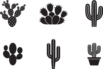 Set Of Silhouette Vector Cacti And Succulents Isolated On White Background © Asraful