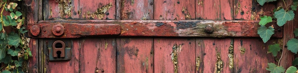 Weathered Red Wooden Door with Vines (1)