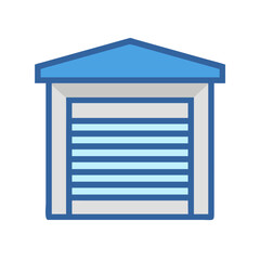 Blue garage door storage unit isolated on black