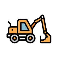 Orange Mini Excavator Cartoon Icon on Black Background