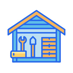 Colorful Icon Illustration of a Workshop and its Tools