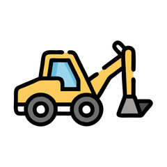 Yellow Excavator Icon on Black Background Construction Image