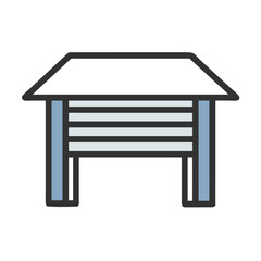 Iconic Garage Illustration with Horizontal Lines and Modern Design