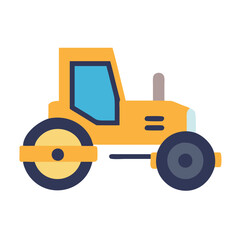 Cartoon Yellow Road Roller Paving Machine Vector Illustration