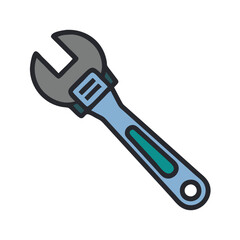 Adjustable wrench icon on black background, construction tool