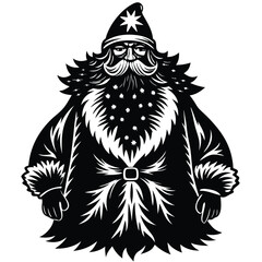 Stylized Santa Claus Illustration Black and White Design