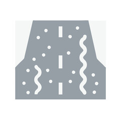 Flooded Road Icon with Potholes and Standing Water