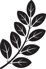 Black Foliage Branch With Leaves Botanical Illustration Isolated On White Background