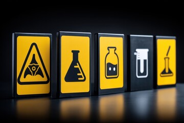 Laboratory Safety Symbols:  A visual representation of crucial safety measures and hazard warnings within a laboratory setting.