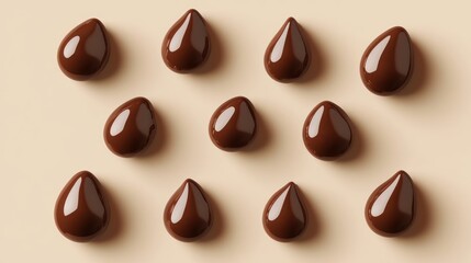 Fototapeta premium Chocolate drops arranged on beige background, food photography, dessert, sweet treat