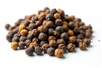 Obraz premium A rich pile of dried seeds, earthy tones and textures, showcasing nature's subtle beauty against a bright white background.