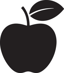 Silhouette Of An Apple With A Leaf Black And White Illustration
