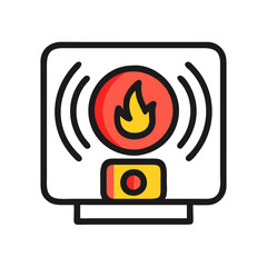 Smart fire detector icon for smoke and alarm