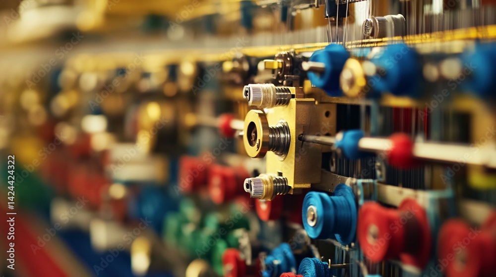 Poster textile manufacturing machine operating at high speed with blur