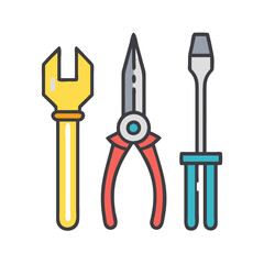 Hand Tools Collection: Wrench, Pliers, Screwdriver. Home improvement and repair.