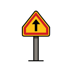 Straight ahead traffic sign warning, triangle, red border