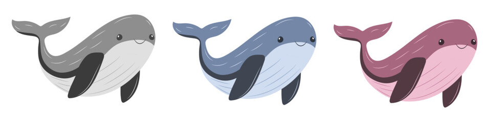 Whale vector illustration. Simple hand drawn, cartoon, flat illistration. Printing, art print, greeting card, pattern, design, etc. Illustration for kids