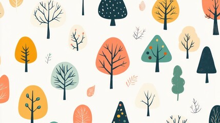 Obraz premium Colorful stylized trees pattern on light background for design texture
