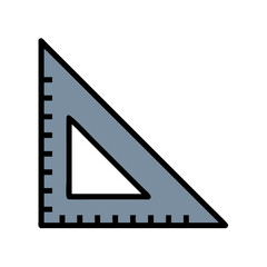 Blue right triangle ruler with scale isolated on black