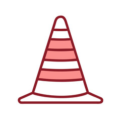 Red and Pink Striped Traffic Cone Icon on Black