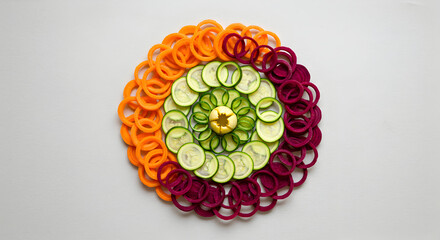 Vegetable Mandala Design From Fresh Spiralized Carrots Zucchini And Beets