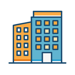 Colorful flat building icon on a black background