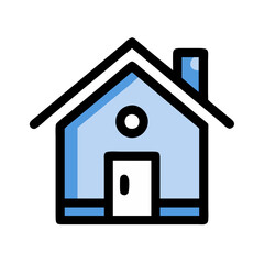 Blue House Icon with Chimney on Black Background
