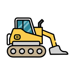 Yellow bulldozer crawler illustration isolated on black background.