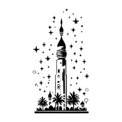 Elegant Mosque Tower Silhouette Amidst Starry Sky