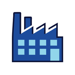 Blue cartoon factory icon on black background illustration