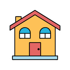 Cute Cartoon House Illustration with Red Roof