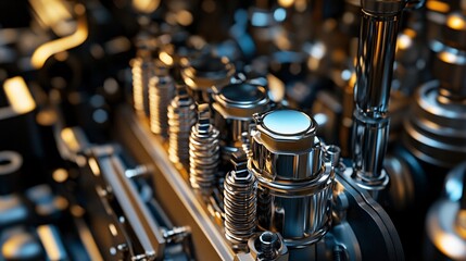 Chrome engine pistons showing inner workings of machine