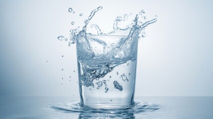 Splashing water glass captured in motion against light