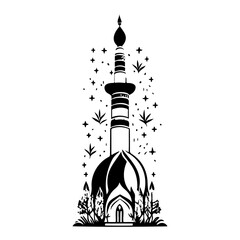 Monochrome Tower Structure Vector Illustration