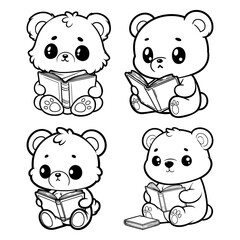 A cute bear sitting while reading a book. Bundle
