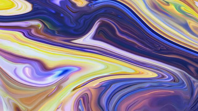 Vibrant marble swirl with intense purple and yellow tones in fluid motion. Concept of contrast and artistic dynamism