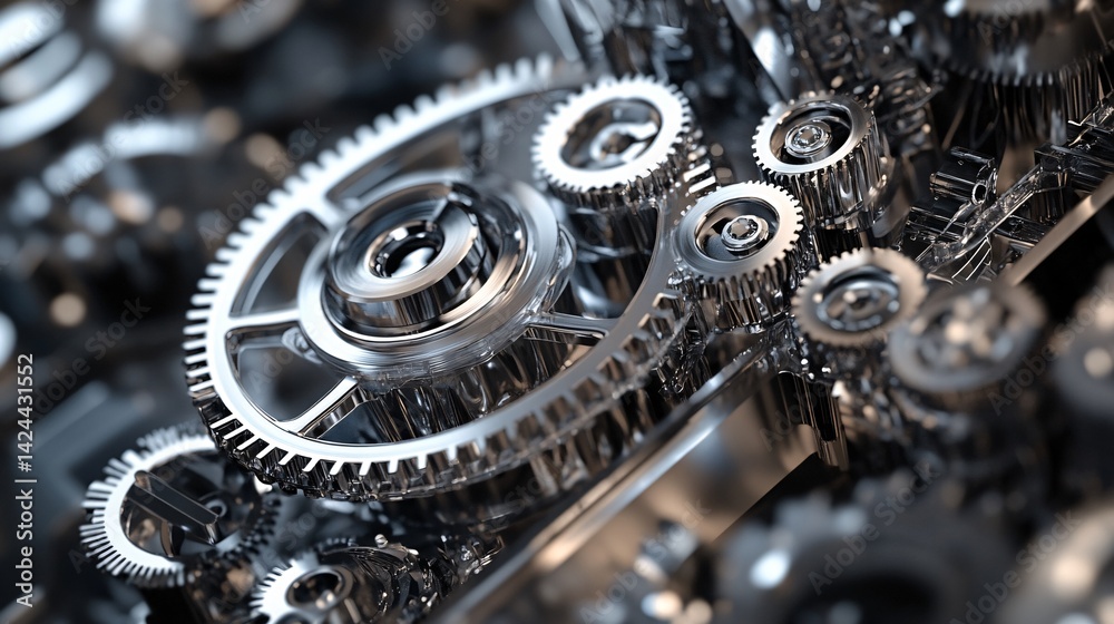 Aufkleber complex system of shiny chrome gears working together