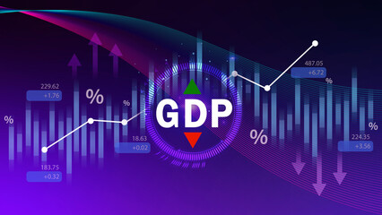 GDP business concept, GDP Gross Domestic Product Gross Domestic Product GDP improvement concept, Arrow and charts, Business growth measure for size of economy compiled for country.