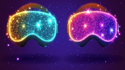 VR headsets, futuristic, glowing, digital, abstract background