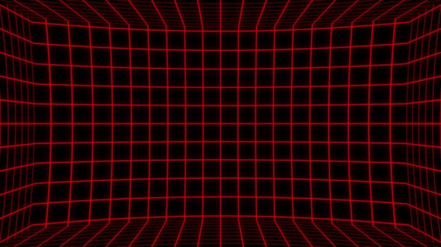 Red neon grid room, Futuristic virtual space animation background