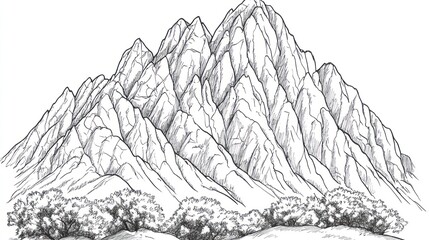 Mountain range sketch, landscape, nature, detailed drawing